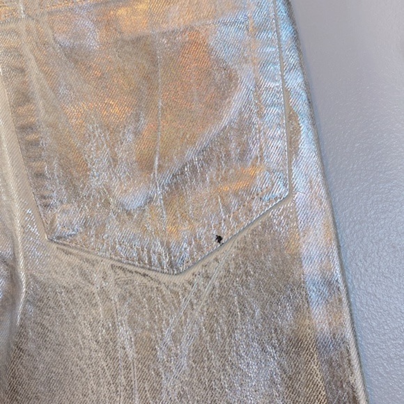 Zara Metallic Jeans NWOT Womens US 2 Silver The Boy Boy Fit Painted Blogger Fave - Picture 16 of 16